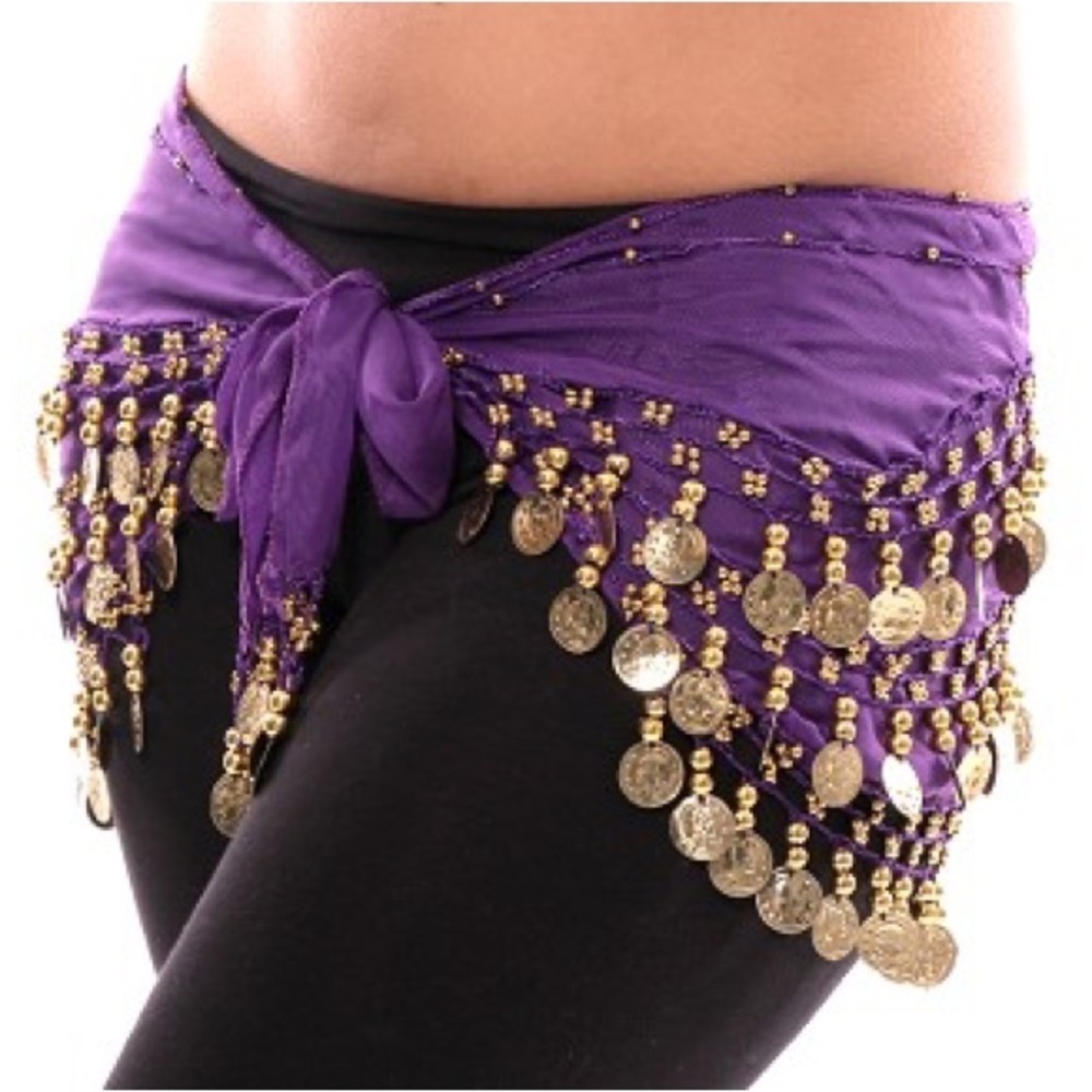 Purple Coin Hip Scarf for Women - Belly Dance Waist Wrap
